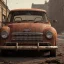 Placeholder: an Audi rust 2-door overgrown by with dust ,ultra realistic,concept, 4k ,on street,8k resolution, high-quality, fine-detail, parked in crowded city winter