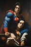 Placeholder: Oil on canvas, chiaroscuro, deep shadows, fairytale, 16th century masterpiece, rich deep colors, highly detailed portrait Superman, long black hair, blue eyes, slight smile, Boris Vallejo, Frank Frazetta, Julie bell, Caravaggio, Rembrandt, Michelangelo, Picasso, Gilbert Stuart, Gerald Brom, Jim Lee, Alex Ross, Dorian Vallejo, Stan Lee Lunar Display, northern lights, glowing, beautiful, Boris Vallejo, Frank Frazetta, Julie bell, Caravaggio, Rembrandt, Michelangelo, Picasso, Gilbert Stuart, Gerald