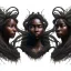 Placeholder: Painting .three women. A mother. Two daughter. Twins. A mother with her children. three young black women. wood nymphs emerging from the forest. Her hair looks like vines. Dreadlocs. Her skin is the colour of dark soil. Her skin looks like tree bark. Her clothing is made of vines, grass and leaves.