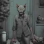 Placeholder: a zombie, a gray cat, comic book, illustration,