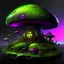 Placeholder: Wonderful spotless mushroom house in space. Floating Island in space. Black, lime and eggplant colored. fine detail oil painting photo realistic hyper detailed perfect composition trending on artstation.