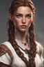 Placeholder: Generate a dungeons and dragons character with brown hair, beautiful woman, with freckles and black eyes. Make her hair in braids