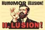 Placeholder: "Humor is an illusion!" propaganda poster