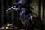 Placeholder: crow portrait in victorian clothes and eating chocolates