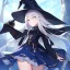 Placeholder: Clear focus, High resolution, medium length hair, white cyan hair, cyan eyes, wearing a witch uniform, Sighing, wearing a medium skirt