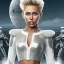 Placeholder: Miley Cyrus, star wars black uniform, movie poster, heroic gaze, neat hair, wide angle lens, full torso, intricate, detailed, hand-painted, realistic, perspective from below