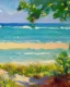 Placeholder: Impressionist painting of a summer day at the beach looking out at the ocean