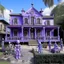 Placeholder: A light purple mansion with voodoo dolls painted by Alan Sorrell
