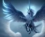 Placeholder: unicorn with glowing wings, shadow, surreal fantasy art, highly detailed, intricate patterns on wings, soft studio lighting, smooth dark blue background 64k