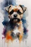 Placeholder: A minimalist portrait of a border terrier by Ryan Hewett , willem haenraets, watercolor, wet on wet and splattering techniques, centered, perfect composition, abstraction, surrealism