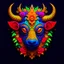 Placeholder: logo design, complex, trippy, bunchy, 3d lighting, Buffalo, highly detailed face,, colorful floral scarf, cut off, ancient, symmetrical, papercut