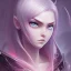 Placeholder: crystal blue eyes, and dark pink hair, teardrop shaped eyebrows, woman, angry expression, anime style, pointy ears