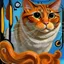 Placeholder: Orange longhairs cat with a clock, surrealism in the style of Salvador Dali