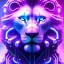 Placeholder: A beautiful portrait of a cyborg lion blue neon color scheme, high key lighting, volumetric light high details psychedelic background