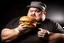 Placeholder: sterotypical american fat guy eating a burger