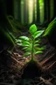 Placeholder: Show me a picture of a green sprout that has just started to grow in a forrest