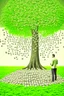 Placeholder: small man looking at big tree full of cash notes