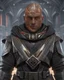 Placeholder: star wars bald male corellian jedi wearing gunmetal grey and black old republic armored flightsuit with gold and metallic red trim inside the jedi temple, centered head and shoulders portrait, hyperdetailed, dynamic lighting, hyperdetailed background, 8k resolution, volumetric lighting, light skin, fully symmetric details