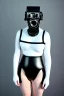 Placeholder: Cyber-punk style mask. Large fencing mask covers cheeks. Trim girls. Reflective white plastic skin. Camera lenses as eyes. Head full of integrated old-fashioned cameras. Golden to cyan surfaces body, latex. Perfect body, thick thighs and calves. Asa Akira. Selfies with old-fashioned cameras in both hands. Wide hip, skirt bleats nicely. Camera at mons veneris and nipples. Partly symmetrical. Cameras hanging on wide plastic belt. Euclidean 3D-tiling. dystopia. Fractal-camera-lens. Chaos.Minimalism