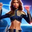 Placeholder: Zendaya, star wars black bikini uniform Empire officer, movie poster, heroic gaze windswept hair, wide angle lens, full torso