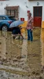 Placeholder: A natural phenomenon, floods in an Alentejo village with two politicians on the scene 1943. Mario Soares and Cavaco Silva- Shot on Canon EOS R5, 50mm lens, depth of field, shutter speed 1/1000, f/2.8, white balance, 6000k. High resolution, realistic details, HDR efects, film grain, 4K. –ar 9:16 –s 700 –q 5