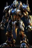 Placeholder: Ironclad stands at an imposing 8 feet tall and is heavily armored with a combination of sleek metallic plating and blue energy accents. Its body is adorned with a polished, reflective surface, giving it a distinct and imposing presence on the battlefield. His waist is snatched. His design is HEAVILY inspired by Nullsector from Overwatch