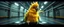Placeholder: car driving happy 2d fluffy quickling parrot in the style of Escher and Giger and Fallout 4, pinhole cam, airbrush 3d rendering, on tv screen:A five-second cinematic single take in a clean industrial presentation hall.