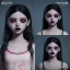 Placeholder: Female Jenna ortega black dress,soft goth libstick, wednesday addams family make up, brad double wig, dramatic lighting, highly detailed, volumetric lighting, unreal engine, 8k