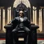 Placeholder: the Slavic god Czernobog (terrible evil hammer): illustration by Norman Rockwell and Helmut Newton for American Gods (2021), he sits in his iconic throne in the slavic realm
