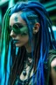 Placeholder: mermaid cyberpunk some scales on face indigo hair dreadlock sunglasses