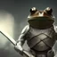 Placeholder: a frog in metal armour Holding a axe