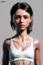 Placeholder: Ultra Realistic image, 25 years old brunette woman, Madrid, portrait, small stature, small chest, yakuza body tattoo, white broken cotton short undershirt, black latex short, akira anime style, vibrant color, highly detailed, art stations, concept art, smooth, unreal engine 5, god rays, ray tracing, RTX, lumen lighting, ultra detail, volumetric lighting.