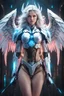 Placeholder: Halfbody Photography excited pose beautiful Angel woman with body mecha|full armor|organ|mystery|runes|neon|light, imbalances, mutations, anomalies, natural beauty