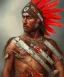 Placeholder: Guaicaipuro, native south american face, Muscular warrior, three red feathers headdress, holding spear