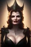 Placeholder: Geena Davis as evil queen in black leather, leather, busty, cleavage, angry, rage, stern look. character design by cory loftis, fenghua zhong, ryohei hase, ismail inceoglu and ruan jia. unreal engine 5, artistic lighting, highly detailed, photorealistic, fantasy