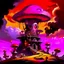 Placeholder: A fantabulous black, magenta and orange (((mushroom tower house))) erected atop a (geologic pillar), surrounded by the uncanny imaginative ((( swirling skies))), offset by the stark hues of a (neon-tinged nebulous space scape), within. captured by the hand a skilled master painter with a focus on (softly blurred compositions and voluminous lighting).