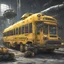 Placeholder: a yellow school bus, sci fi biopunk theme, detailed