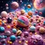 Placeholder: complex solar system with planets made of sweets, candies, cotton candy, gummy candy, nebula and constellations in background, sharp focus, high contrast, bright vibrant colors, cinematic masterpiece, shallow depth of field, bokeh, sparks, glitter, 16k resolution, photorealistic, intricate details, dramatic natural lighting