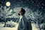 Placeholder: A Japanese woman in a silver and pale blue kimono embroidered with subtle plum blossoms stands in a snowy garden at night. Snowflakes fall around her. She lifts her face gently upward toward the moonlight and stars, her breath faint in the cold. Her silhouette glows softly in the hush of winter. Textured like ancient washi, with soft monochromatic tones and vintage treatment. --v 7 --style raw --ar 2:3 --q 2