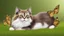 Placeholder: Funny cat in the grass with one butterfly