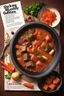 Placeholder: shocking bloody Guillotine magazine cover: A hearty stew that "cuts" through hunger. Use chunks of beef, potatoes, carrots, and spices simmered until tender.