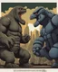 Placeholder: Godzilla fighting vs robot king kong