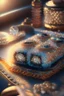 Placeholder: metallic sushi with gems and jewels on a lace blanket in a luxurious kitchen. sharp focus elegant extremely detailed intricate very attractive beautiful dynamic lighting fantastic view crisp quality exquisite detail in the sunshine