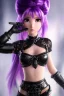 Placeholder: Detailed cute anime Kunoichi girl, purple hair buns, purple bangs, black latex bodysuit, intricate details, full body portrait, keep head in frame, slight smile, black Japanese motif, concept art, highly detailed, digital painting, concept art, sharp focus, illustration, art by Yoji Shinkawa, WLOP and greg rutkowski and alphonse mucha and artgerm and yanjun Chen and Junji ito and Makoto Shinkai, HDR, octane render