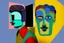 Placeholder: man with head inside a tv box in the style of Eileen Agar