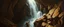 Placeholder: master oil painting by Rembrandt,troll climbing inside the waterfall