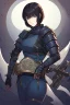 Placeholder: Motoko Kusanagi from "Ghost In The Shell (1995)", clad in medieval stell plate armour, melancholic, alone, blue eyes, perfect, beautiful, black hair, correct proportions, androgynous