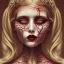 Placeholder: singer Danish MØ face, style surrealism by <Mark Ryden>, blood, hair guts, darkred tones,