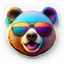 Placeholder: sticker on white background, surreal 3d Head of a multicolor happy Bear with sunglasses, psychedelic art, octane render, unreal engine 5, funny, smiling, funny