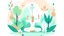 Placeholder: Create a Big and bold illustration with white background for a yoga and well-being website. Use a soothing color palette and depict a tranquil yoga scene with a yogi in several yoga poses surrounded by nature.